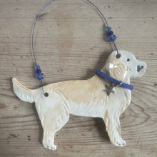 Load image into Gallery viewer, Decorative wall hanging of a pale golden retriever with glass beads on a wooden surface