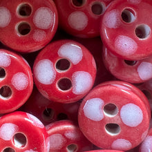 Load image into Gallery viewer, Red buttons with white polka dots on a wooden surface