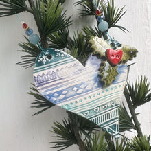 Load image into Gallery viewer, Festive Fairisle Heart Decoration
