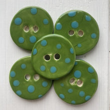 Load image into Gallery viewer, Green & turquoise ceramic 3cm button