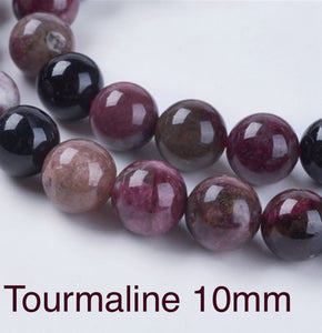 Tourmaline 10mm round beads in strands