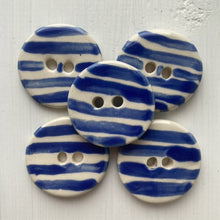 Load image into Gallery viewer, Blue striped 3cm ceramic button
