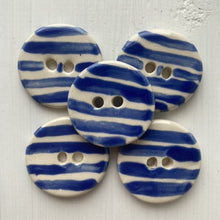 Load image into Gallery viewer, Blue striped 3cm ceramic button