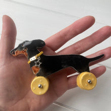 Load image into Gallery viewer, Wind Blown Black & Tan Dachshund "Woof on Wheels"