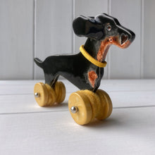 Load image into Gallery viewer, Wind Blown Black & Tan Dachshund "Woof on Wheels"