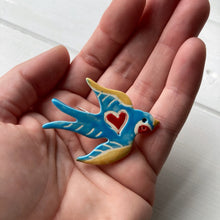 Load image into Gallery viewer, Ceramic Blue Bird Love Brooch