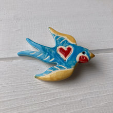 Load image into Gallery viewer, Ceramic Blue Bird Love Brooch