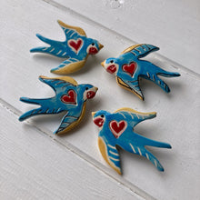 Load image into Gallery viewer, Ceramic Blue Bird Love Brooch