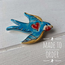 Load image into Gallery viewer, Ceramic Blue Bird Love Brooch