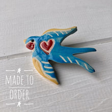 Load image into Gallery viewer, Ceramic Blue Bird Love Brooch