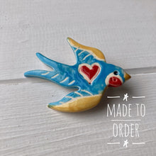Load image into Gallery viewer, Ceramic Blue Bird Love Brooch