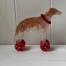 Load image into Gallery viewer, Red Ceramic Borzoi "Woof on Wheels" Ornament