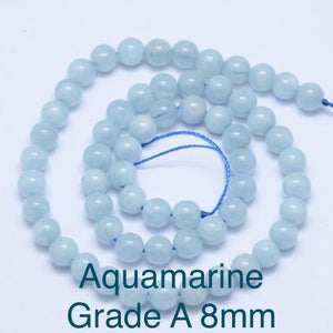 Aquamarine 8mm beads - Grade A