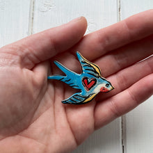 Load image into Gallery viewer, Ceramic Blue Bird Love Brooch