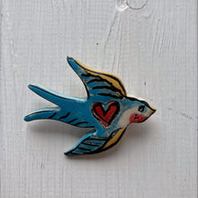 Load image into Gallery viewer, Ceramic Blue Bird Love Brooch