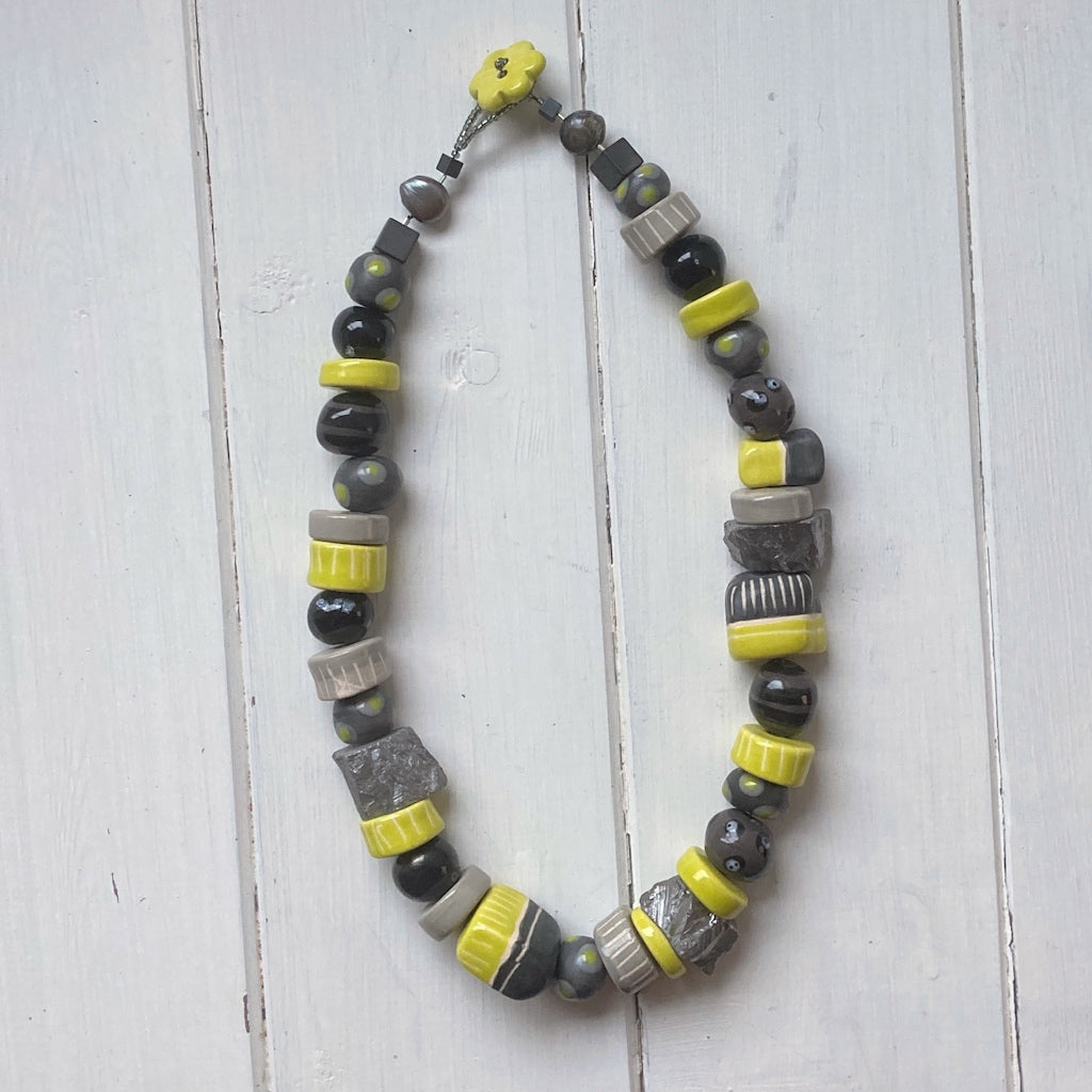 Chunky slate grey & neon yellow necklace