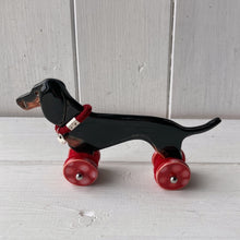 Load image into Gallery viewer, Black &amp; Tan Dachshund &quot;Woof on Wheels&quot;
