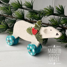 Load image into Gallery viewer, Festive Polar Bear on Wheels