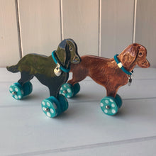 Load image into Gallery viewer, Flat Coated Retriever "Woof on Wheels", Ceramic Ornament