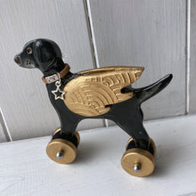 Load image into Gallery viewer, Black or Chocolate, Winged Labrador  "Woof on Wheels" Ceramic Ornament.
