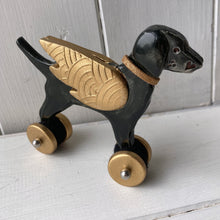 Load image into Gallery viewer, Black or Chocolate, Winged Labrador  &quot;Woof on Wheels&quot; Ceramic Ornament.
