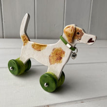 Load image into Gallery viewer, White & Tan Jack Russell Terrier "Woof on Wheels"