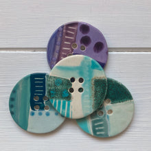 Load image into Gallery viewer, large purple and turquoise ceramic buttons
