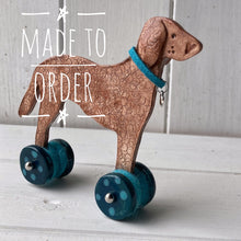 Load image into Gallery viewer, Liver Curly Retriever "Woof on Wheels"