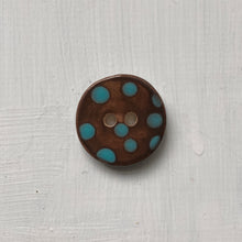 Load image into Gallery viewer, Chocolate & Aqua Polka Dot 3cm Buttons
