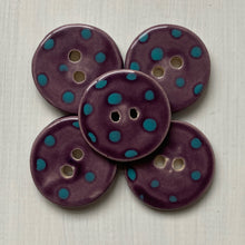 Load image into Gallery viewer, Purple & Aqua Polka Dot 3cm Buttons