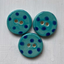 Load image into Gallery viewer, Aqua & Navy Polka Dot 3cm Buttons