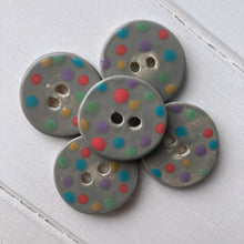 Load image into Gallery viewer, Grey & Multi Polka Dot 3cm Buttons