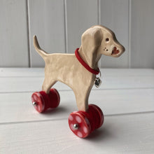 Load image into Gallery viewer, Weimaraner Ceramic "Woof on Wheels" Ornament