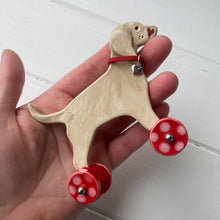 Load image into Gallery viewer, Weimaraner Ceramic "Woof on Wheels" Ornament