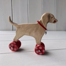 Load image into Gallery viewer, Weimaraner Ceramic "Woof on Wheels" Ornament