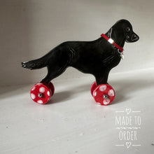 Load image into Gallery viewer, Flat Coated Retriever &quot;Woof on Wheels&quot;, Ceramic Ornament

