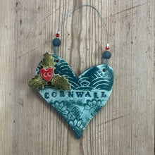 Load image into Gallery viewer, Heart-shaped decorative item with &#39;Cornwall&#39; text on a wooden surface
