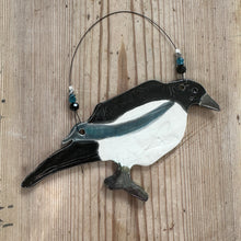 Load image into Gallery viewer, magpie ceramic decoration on a wooden surface

