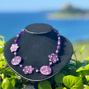 Purple button necklace