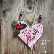 Load image into Gallery viewer, Festive Whippet Heart Decorations - Made to Order
