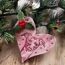 Load image into Gallery viewer, Festive Whippet Heart Decorations - Made to Order
