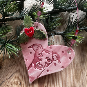 Festive Whippet Heart Decorations - Made to Order