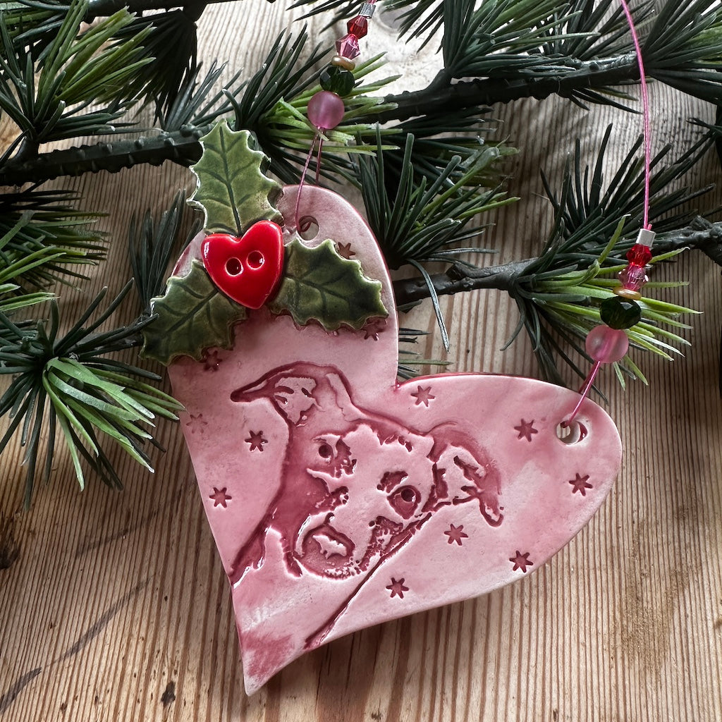 Festive Whippet Heart Decorations - Made to Order
