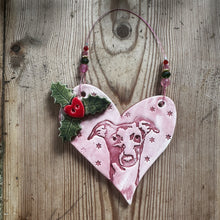 Load image into Gallery viewer, Festive Whippet Heart Decorations - Made to Order
