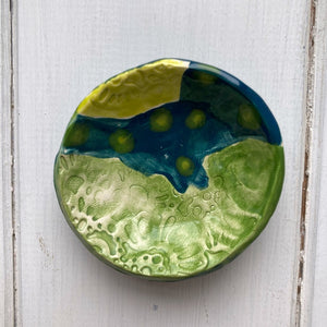 teal and green ceramic magnetic bowl