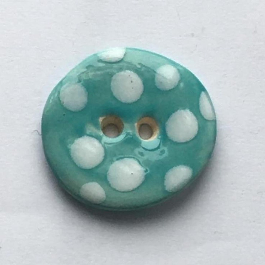 Aqua and white spotty ceramic 3cm button