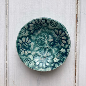 teal flower embossed magnetic pin bowl