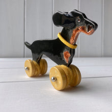 Load image into Gallery viewer, Wind Blown Black &amp; Tan Dachshund &quot;Woof on Wheels&quot;

