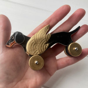 Winged Black & Tan Dachshund "Woof on Wheels"