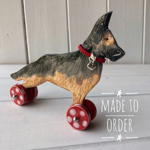 Alsatian German Shepherd - Woof on Wheels- Ceramic Ornament